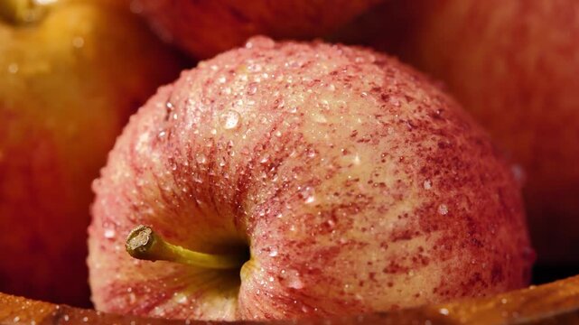Close-Up of Red Apple Covered with Water Droplets	