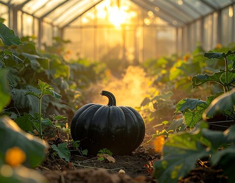 Citrouille noire dans une serre victorienne