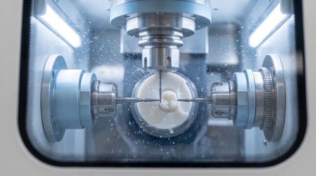 CAD CAM Dental Milling Machine Shaping White Ceramic Crown with Precision Rotary Tools