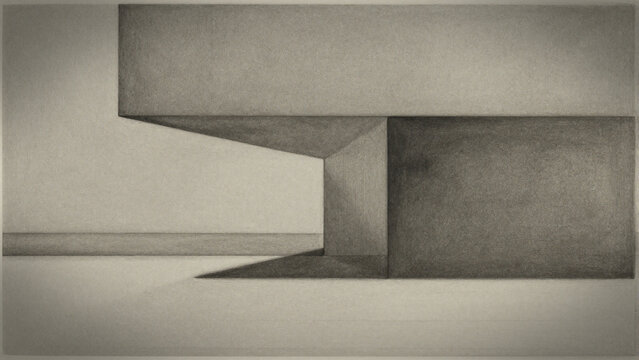 Minimalist architectural interlocking concrete blocks and clean geometric shadows