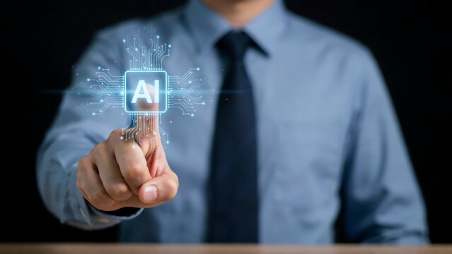 A Professional Businessman Interacting With An Advanced Artificial Intelligence Digital Interface Concept In A Modern Business Setting
