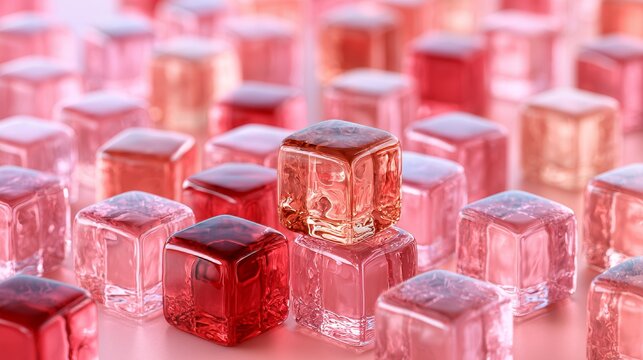 Pink translucent glass cubes forming a geometric field
