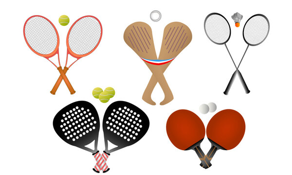 Ensemble de raquettes de ping pong, pelote basque, tennis, badminton, padle