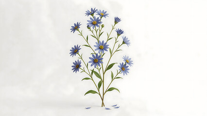 Fototapeta premium A delicate bouquet of blue aster flowers with green stems isolated on a transparent background