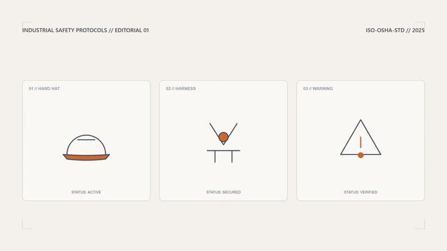 orange hard hat, harness, and warning triangle icons