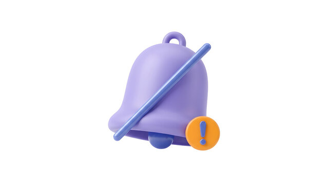 3D Notification Mute Bell Icon with Exclamation Mark