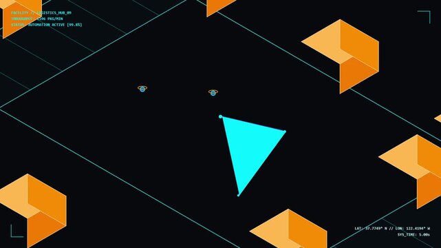 Orange cubes and cyan triangle on logistics dashboard