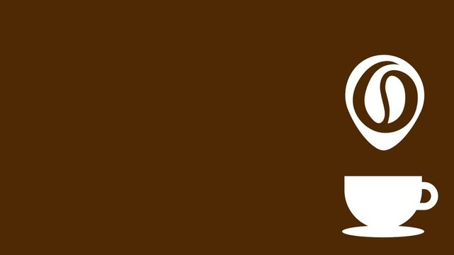 A warm brown video banner template featuring a simple coffee bean logo icon and a matching coffee cup icon ideal for cozy cafe or coffee shop intros