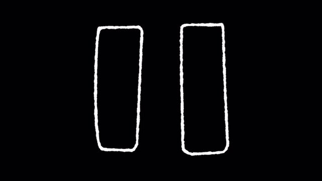 Hand drawn animation of pause symbol appearing on black background.