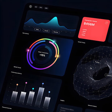 Modern futuristic dashboard with data analytics display