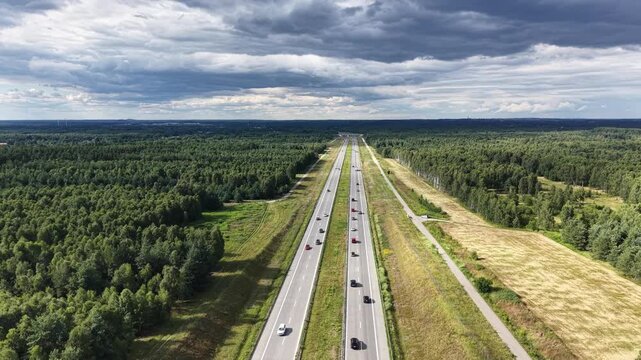 Aerial view of European motorway A1 in Poland