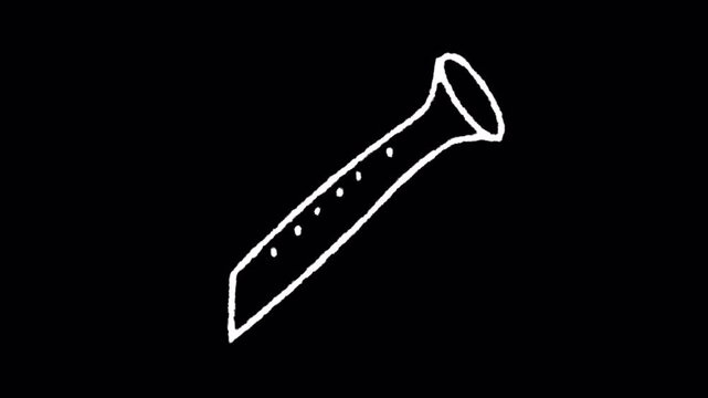 Minimalist hand drawn line animation of a metal nail with holes appearing.