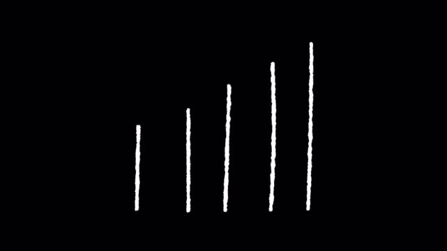 Minimalist White Bar Graph Animation Rising on Black Background.