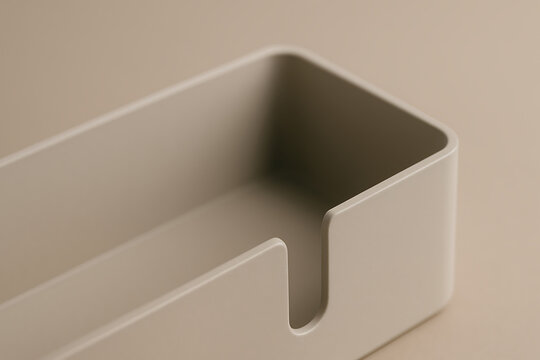 Minimal beige office desk organizer tray with modern rounded geometric design