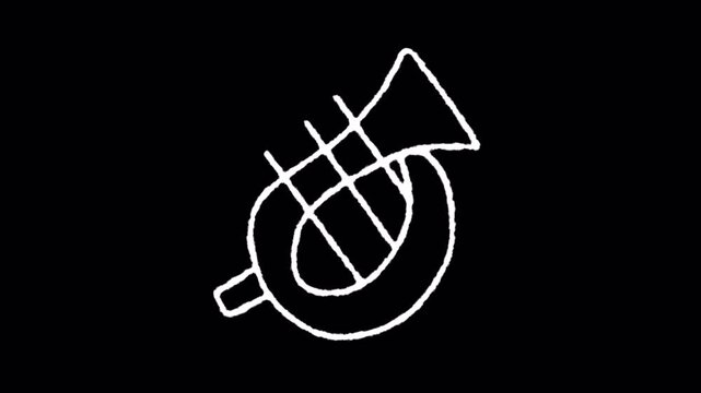Minimalist White Line Art Animation of a French Horn.
