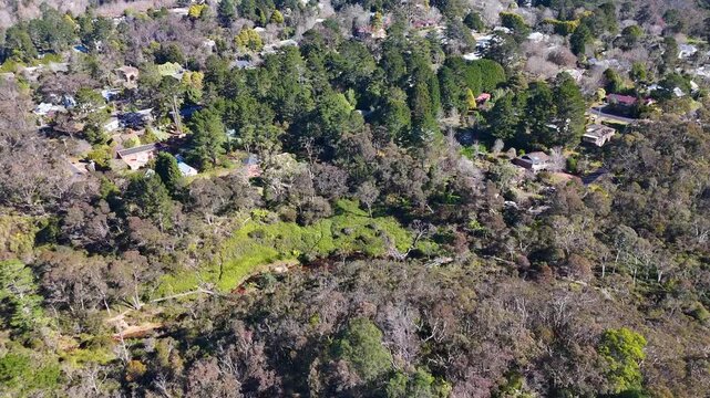 Aerial View of Bushland and Residential Houses in Wentworth Falls