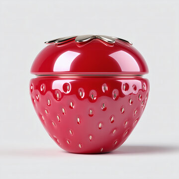 Strawberry Shaped Glossy Jar with Metallic Lid