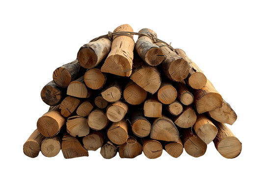 Stacked round firewood logs in triangular pile