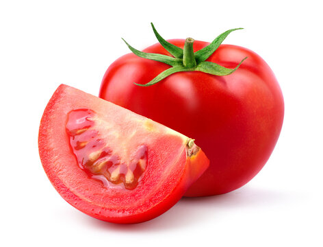 Fresh red Tomato with slice  isolated on white background.