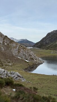 mountain landscape with lake. Picos de Europa, Leon, Northern Spain