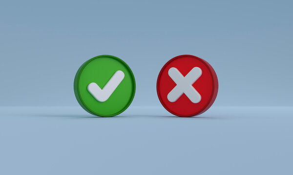 Check mark and x mark representing choice and decision