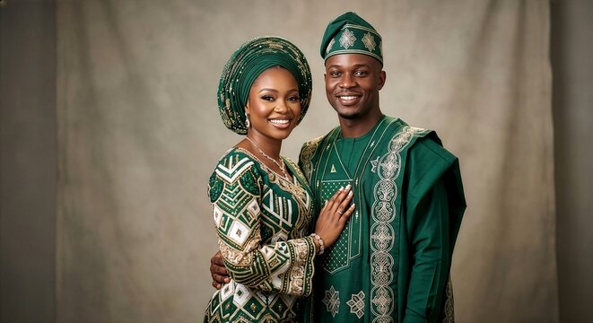 Elegant Nigerian Couple in Traditional Yoruba Attire | African Wedding Portrait