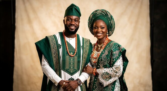 Elegant Nigerian Couple in Traditional Yoruba Attire | African Wedding Portrait