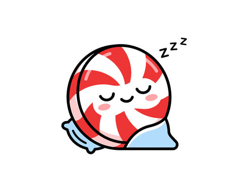 Sleeping peppermint candy with pillow a whimsical vector illustration