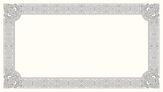 Rectangular certificate frame with intricate geometric border patterns isolated on a transparent background