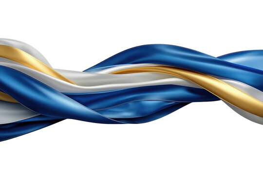 Flowing blue white and gold ribbon wave
