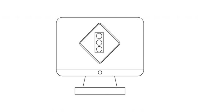 Computer Screen Displays Traffic Light Symbol Outline.