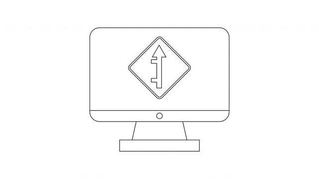 Computer Screen Displays Traffic Sign Indicating Lane Merge Ahead.