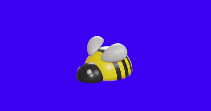 Cartoonish bee on blue background. 3d render video.