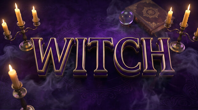 Witch 3d Typography Design, Mystical Lettering with Candles and Crystal Ball Featuring 3d, Crystalball
