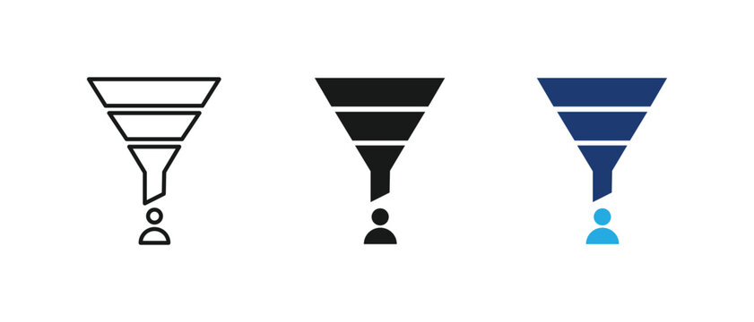 Sales funnel lead conversion customer marketing filter vector icon set