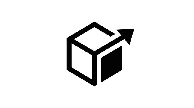 3D cube icon with arrow emerging outward.