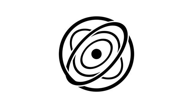 Abstract atomic orbital logo with concentric circular paths.