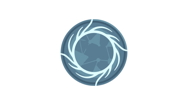 Abstract blue circular swirl vortex logo design.