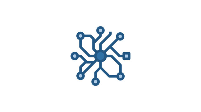 Abstract blue digital circuit network connection icon.