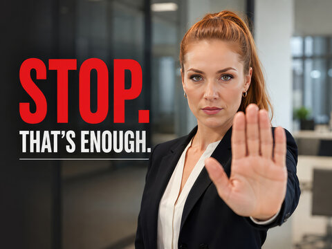Stop Workplace Harassment and Misconduct with Businesswoman Showing Stop Gesture