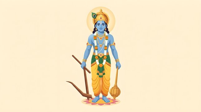 balarama jayanti, balaram jayanti, lord balarama, lord balaram, lord krishna brother, balram, baladeva, haladhara, plough, hala weapon, mace, gada weapon, blue skin, peacock feather crown, halo aura, 