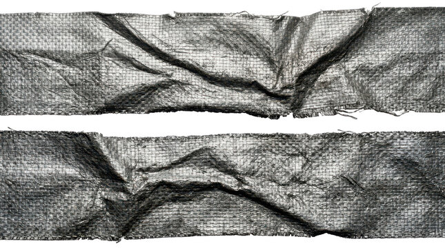 Set of silver woven polypropylene fabric strips isolated on transparent background