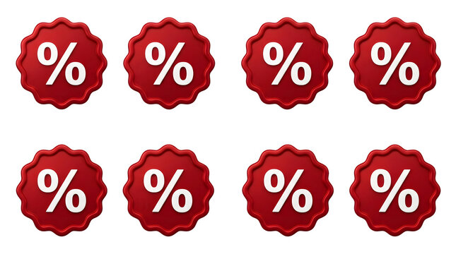 Red wax seal discount stickers with percent symbol, set of 8 wax stamps for retail sales, luxury promotional badges for marketing
