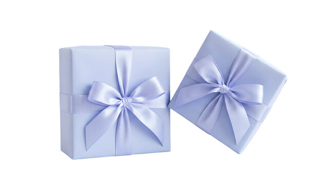 Pastel lavender gift boxes with satin ribbons, elegant purple present set on white background, luxury holiday packaging