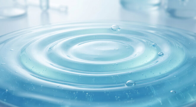 Abstract medical skincare background, translucent cooling gel texture with gentle ripples, soft glowing aqua and ice-blue gradient, clean hydrating formula visual asset.