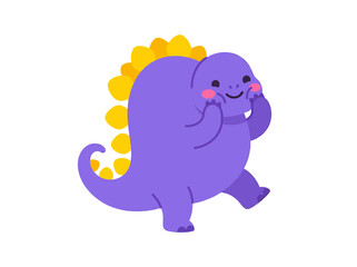 Fototapeta premium Purple dinosaur illustration with yellow spines on a white background
