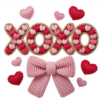 Crochet xoxo hearts and bow design for Valentine's Day celebration