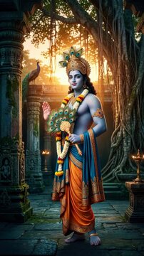 Sacred Indian figure: Krishna stand, Govinda hold, Gopala pose, Madhava shine, Keshava bless, Hari smile, Shyam gaze, Kanha look, Murari watch, Damodara wear, Mukunda grace, Gopinath turn.