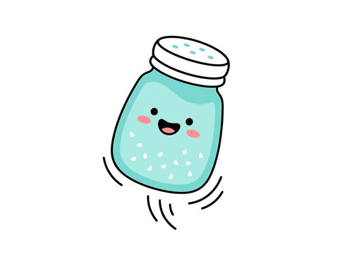 Cartoon salt shaker with a smiling face a light blue vector illustration