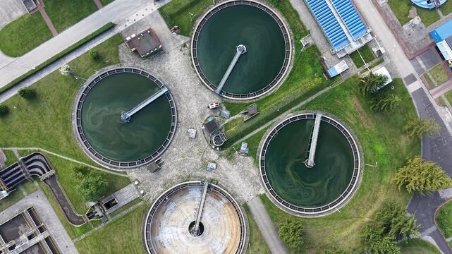 Aerial panorama of a modern water purification facility